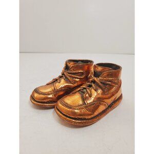 Vintage COPPER BABY SHOES Covered Leather w/ Laces, Copper Dipped Shoes, Baby
